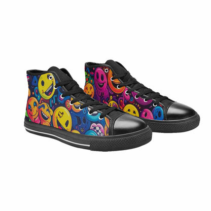 MEN'S Yellow Smiley Face High Top Canvas Aesthetic Custom Shoes