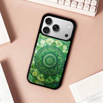 iPhone 17 Pro Case — Green Mandala Bohemian Print Edge Original, Personalized Phone Case