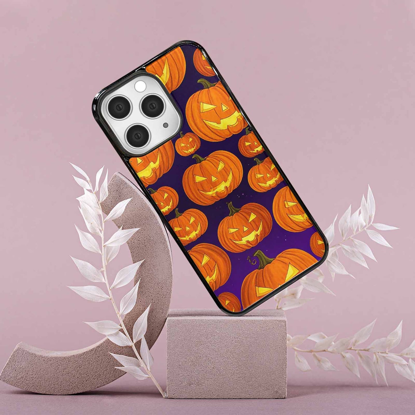 iPhone 15 Pro Max Case — Halloween Jackolantern Purple Sky Custom, Customized Protective Case