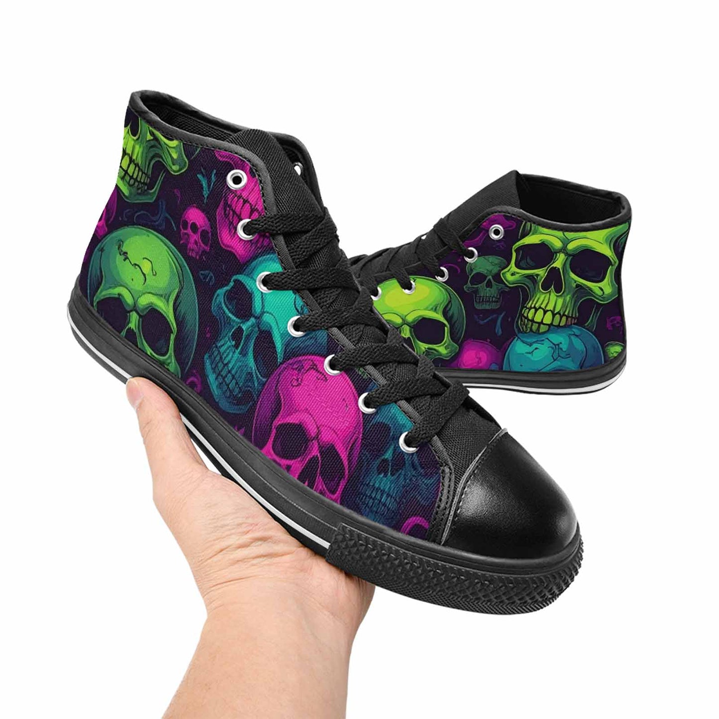 MEN'S Skulls - Neon High Top Canvas Dark Academia Custom Shoes