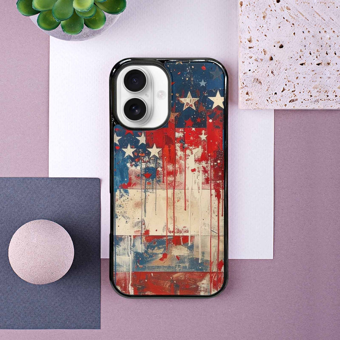 iPhone 16 Case — Patriotic Stars And Stripes American Stars, Custom Made Phone Cover
