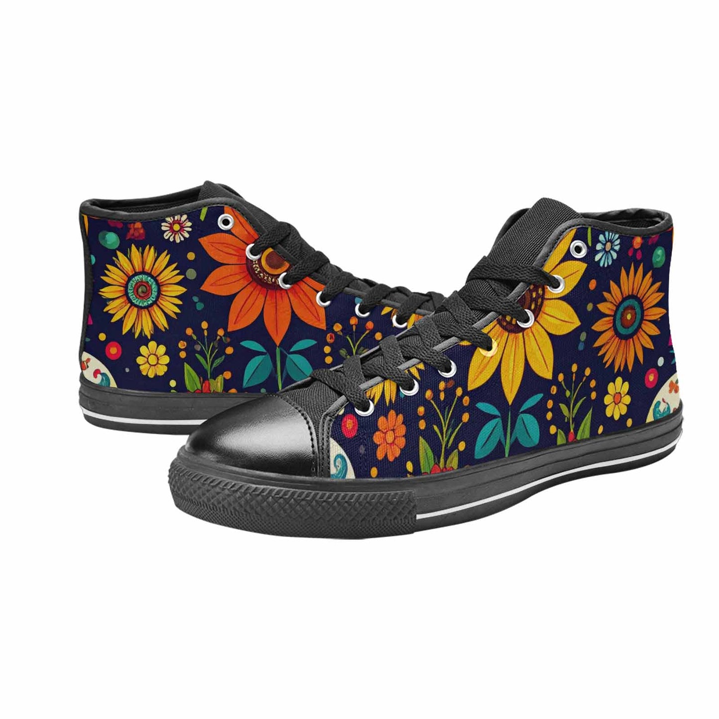 MEN'S Sunflowers And Skulls High Top Canvas Dark Academia Custom Shoes