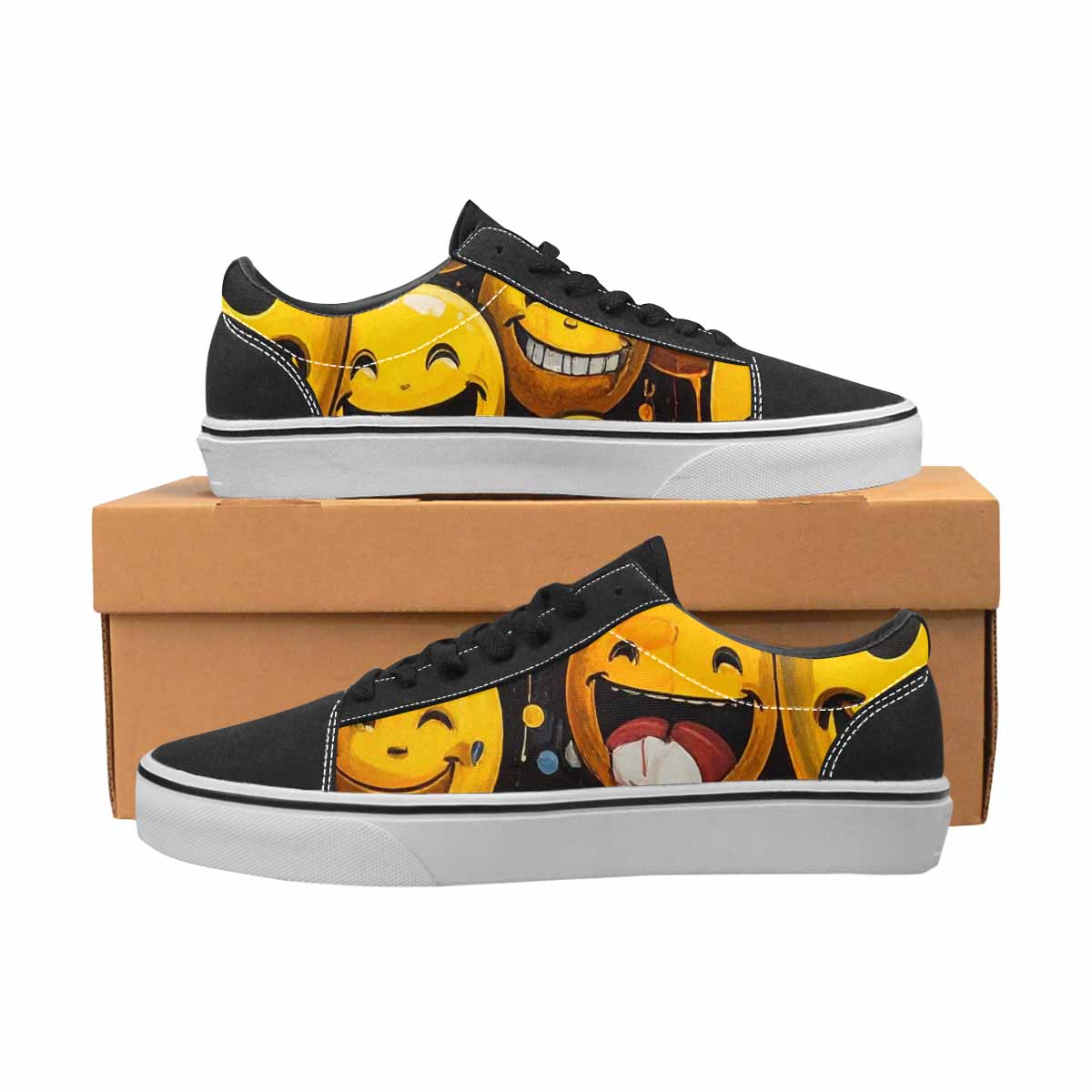 WOMEN'S Melting Moon Smiley — Lace-Up Canvas Cottagecore Custom Sneakers