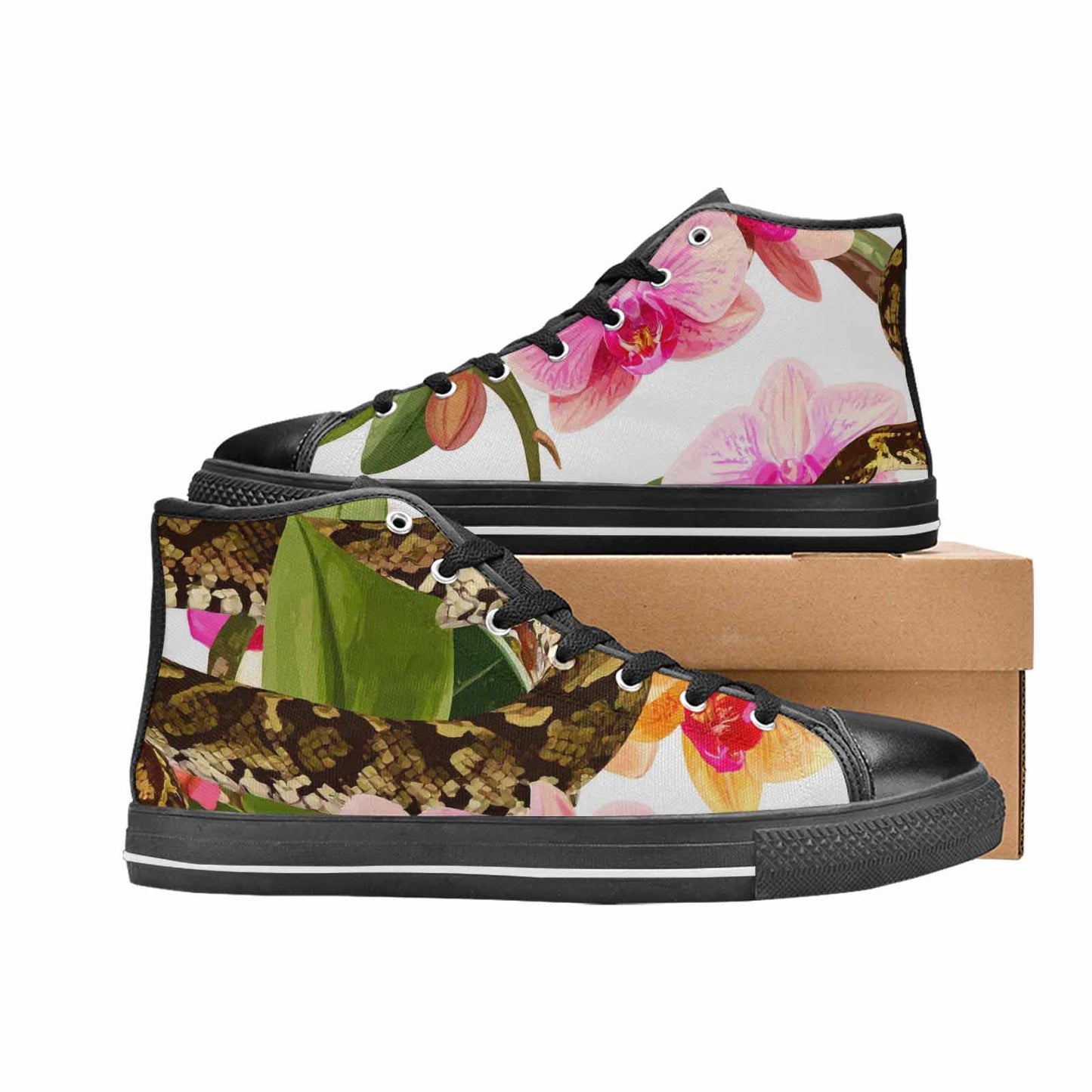 WOMEN'S Floral Snake Print High Top Canvas Neon Fantasy Shoes