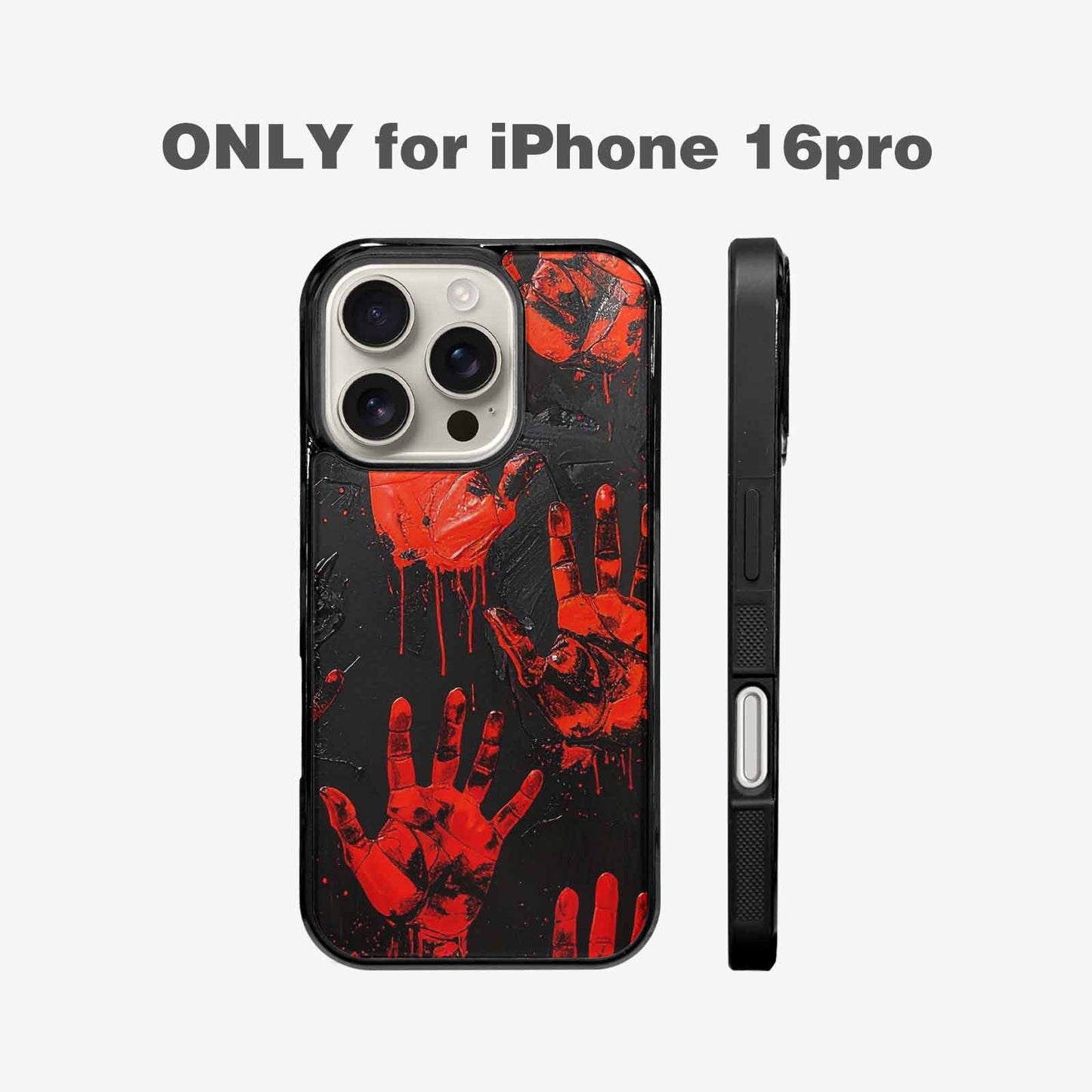 iPhone 16 Pro Case — Splatter Paint Art Hand Prints Black, Custom Print Case Cover