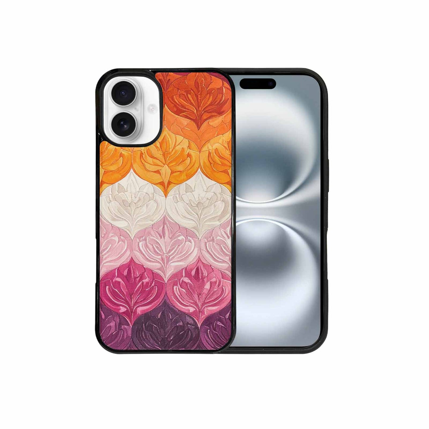iPhone 16 Plus Case — Lesbian Flag Color Theme Small Rainbow, Original Design Phone Case
