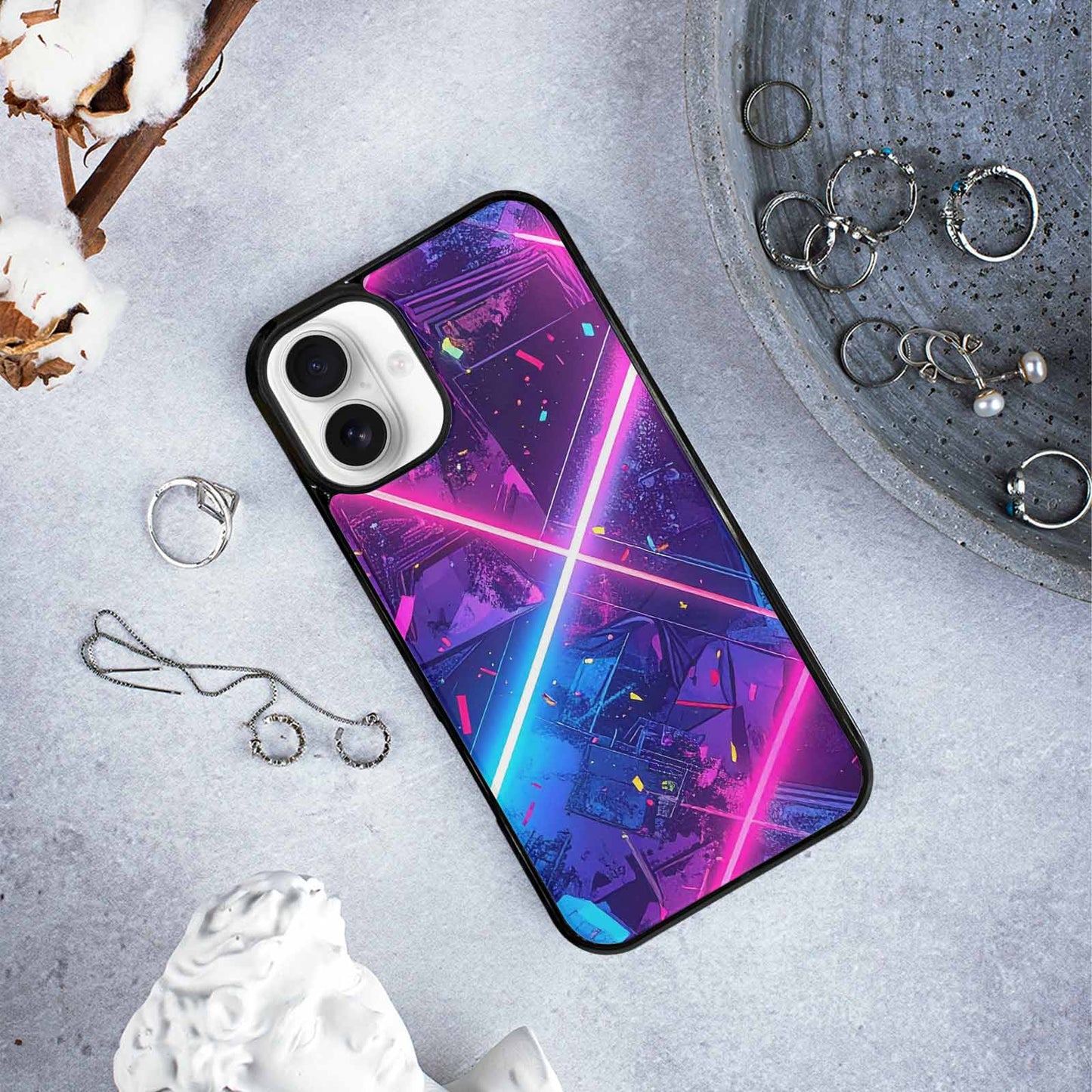 iPhone 16 Plus Case — Neon Grid Confetti, Custom Designed Case Cover
