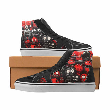 WOMEN'S Monsters Black & Red Ink High Top Canvas Custom Design Grunge Custom Shoes