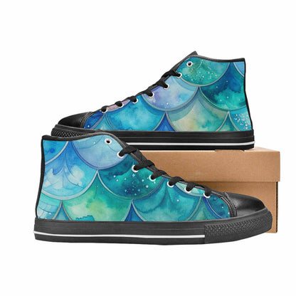 MEN'S Mermaid Scale High Top Canvas Vibrant Chaos Custom Shoes