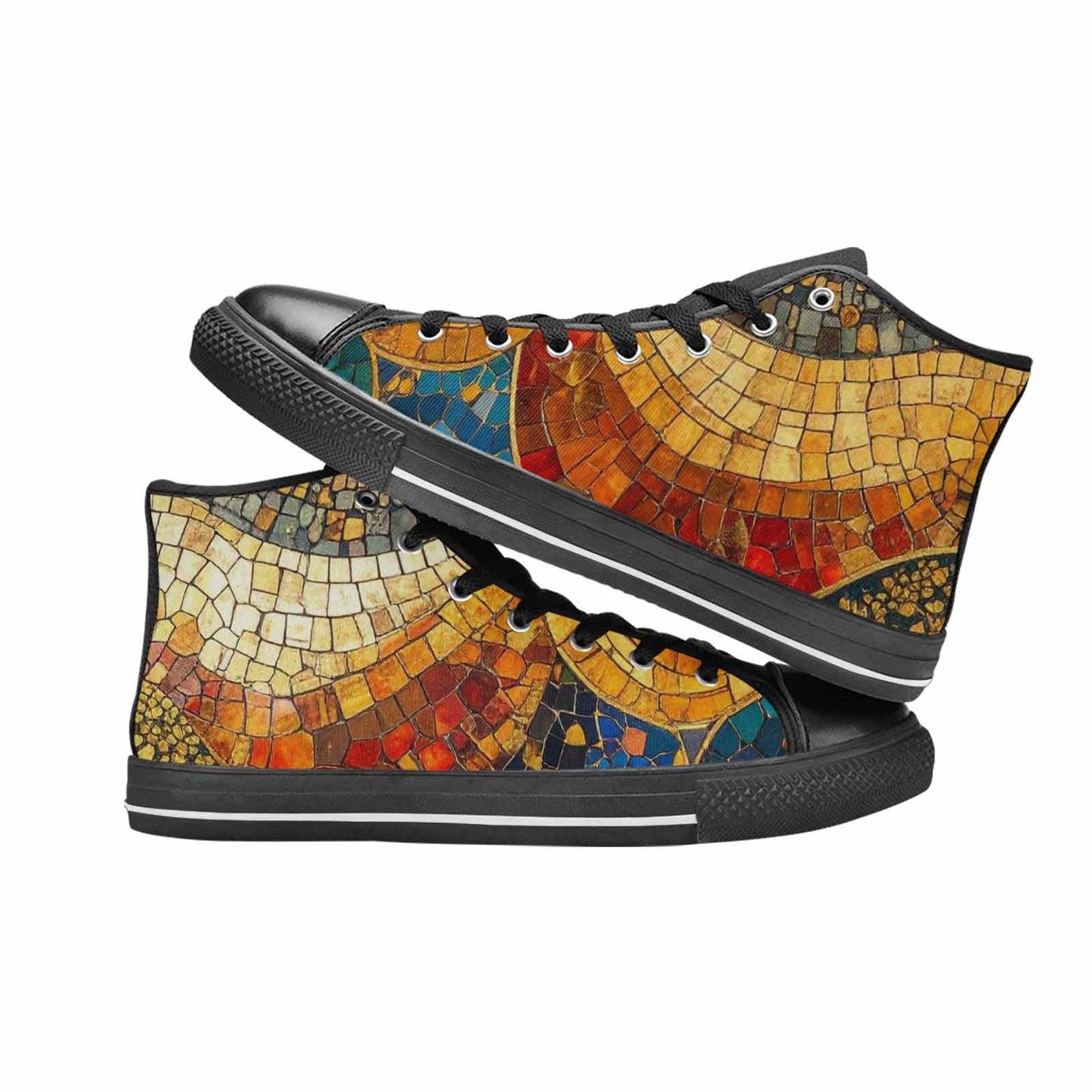 WOMEN'S Klimt-Style Gold Leaf High Top Canvas Grunge Custom Sneakers