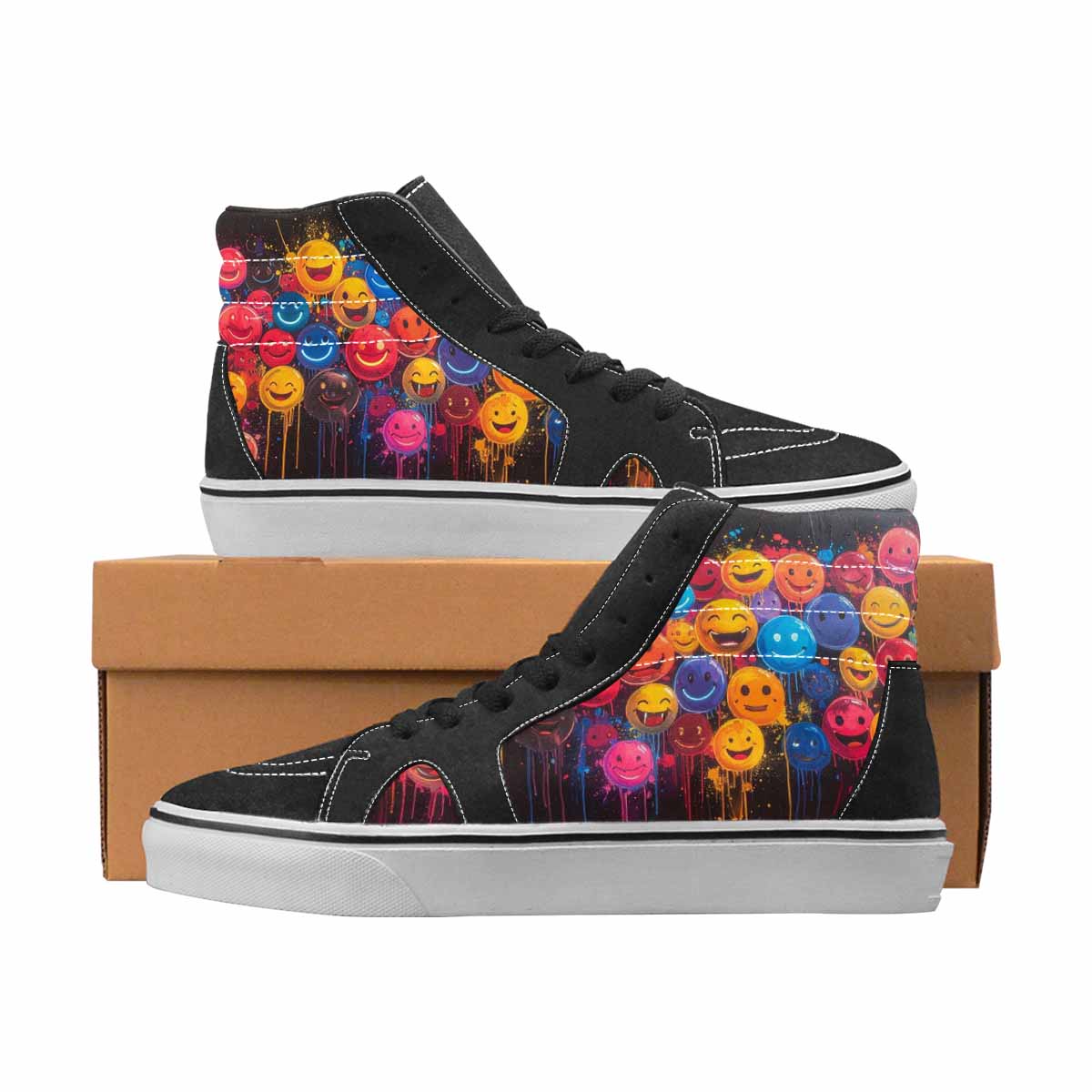 WOMEN'S Smiley Face High Top Canvas Custom Fashion Wallpaper Art Custom Canvas Shoes