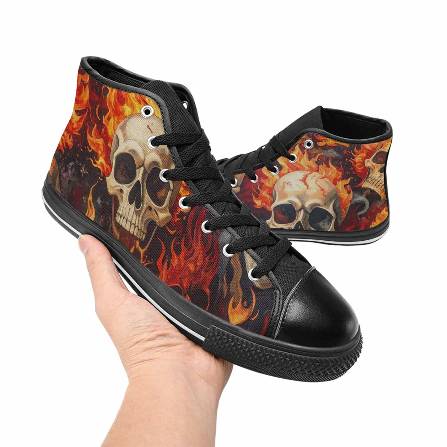 MEN'S Skulls - Flaming High Top Canvas Wallpaper Art Sneakers