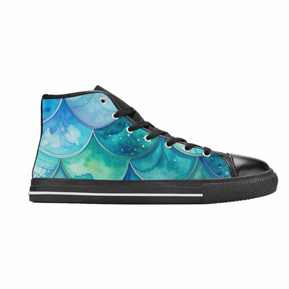 MEN'S Mermaid Scale High Top Canvas Vibrant Chaos Custom Shoes