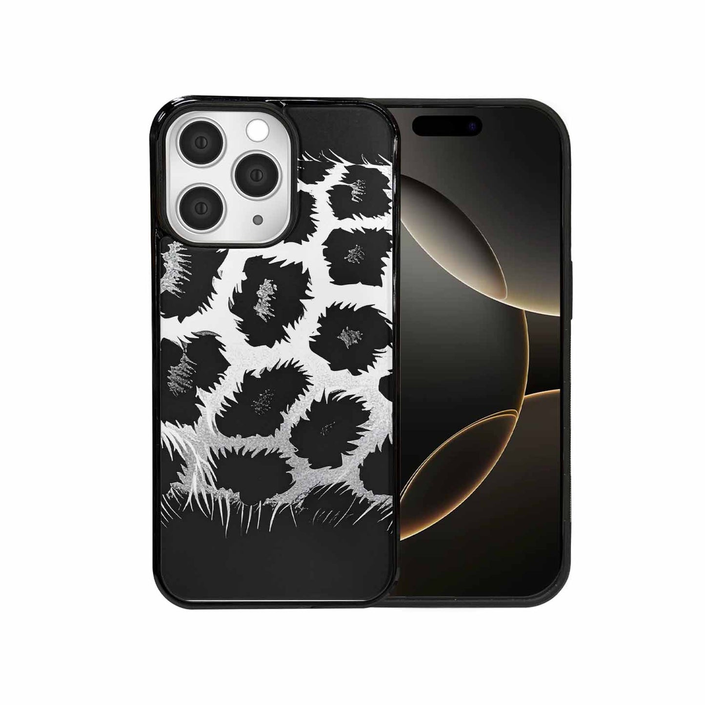 iPhone 15 Pro Max Case — Leopard Print Black And White Style, Custom Print Case Cover