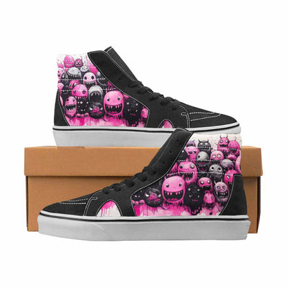 WOMEN'S Monsters Black & Pink Ink High Top Canvas Streetwear Aesthetic Custom Art Shoes