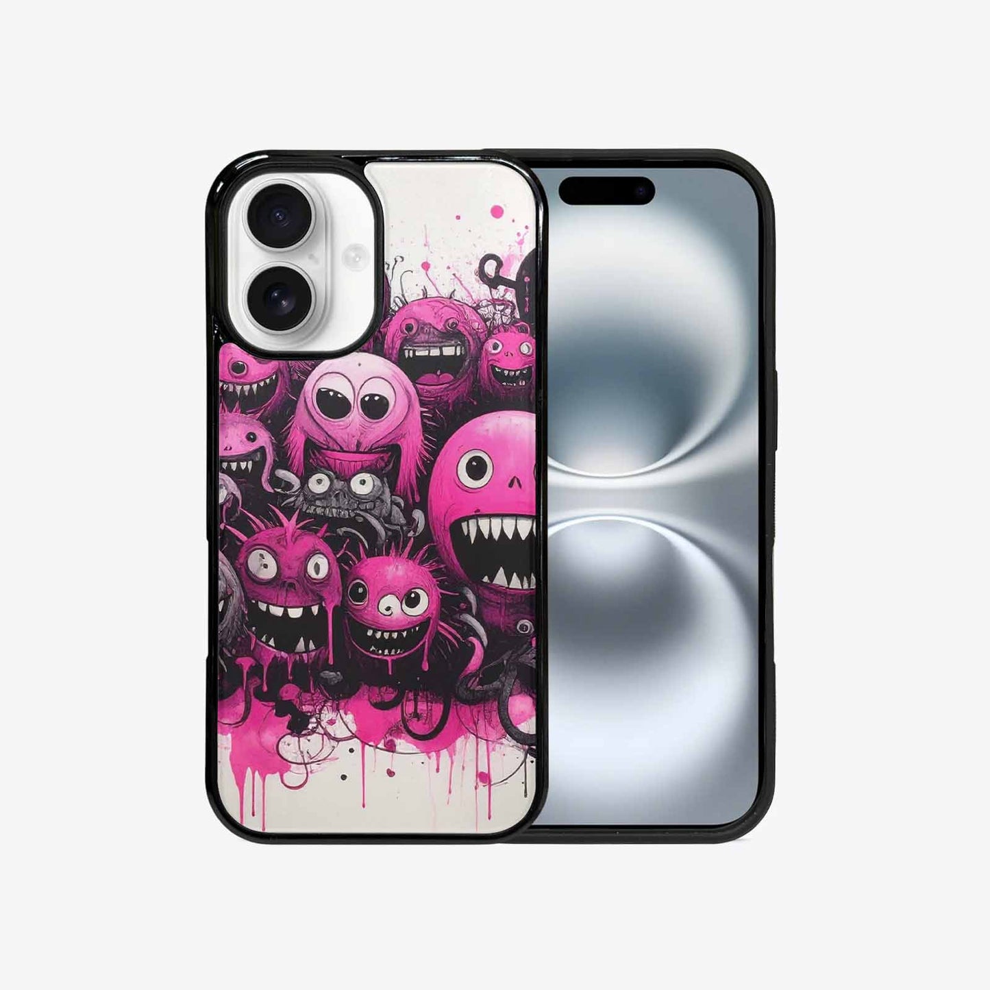 iPhone 16 Case — Monsters General Black Pink Ink Cartoon, Custom Art Phone Cover
