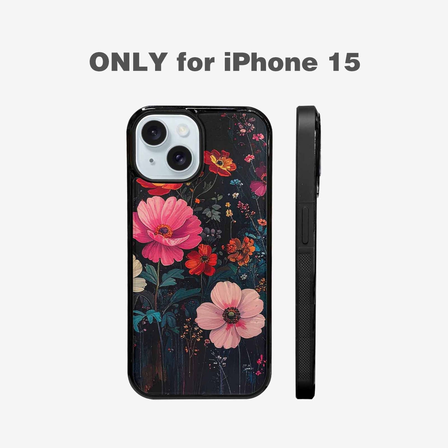 iPhone 15 Case — Shadowy Glitch Floral Pattern Hundreds Of, Custom Print Case Cover