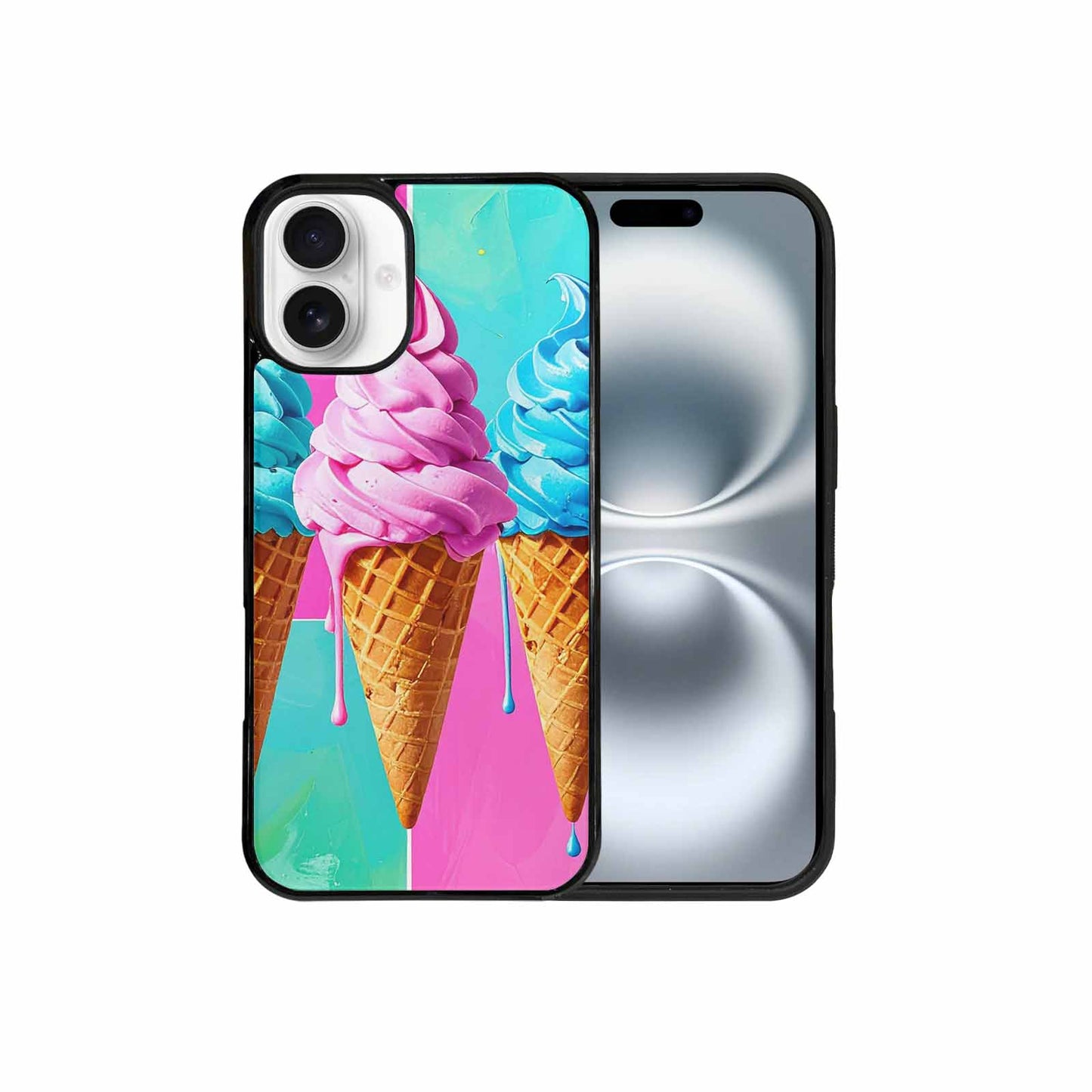 iPhone 16 Plus Case — Collage Of Overlapping Waffle Cones Icecream, Custom Printed Phone Case