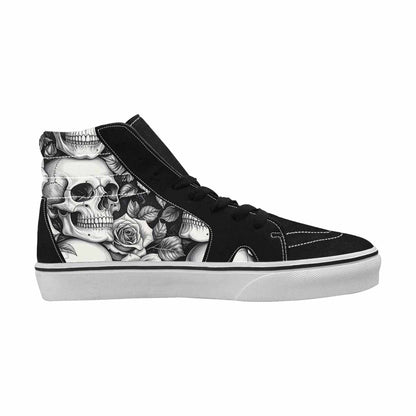 WOMEN'S Skulls Roses Pen Ink High Top Canvas Vibrant Chaos Custom Shoes