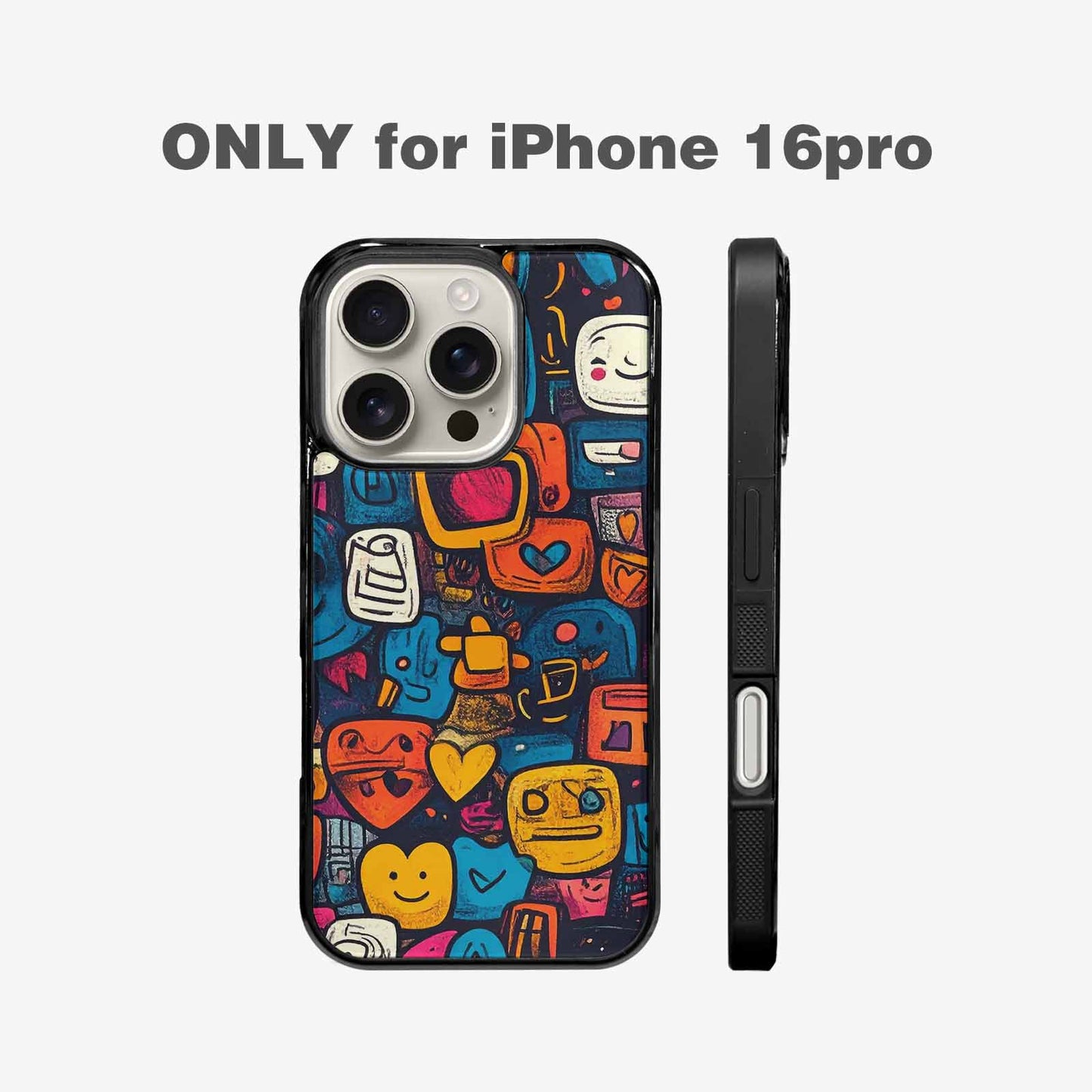 iPhone 16 Pro Case — Hand Drawn Icon Doodle Pattern Hundreds, Custom Printed Phone Case