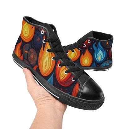 MEN'S Fire Flame High Top Canvas Dark Academia Custom Shoes