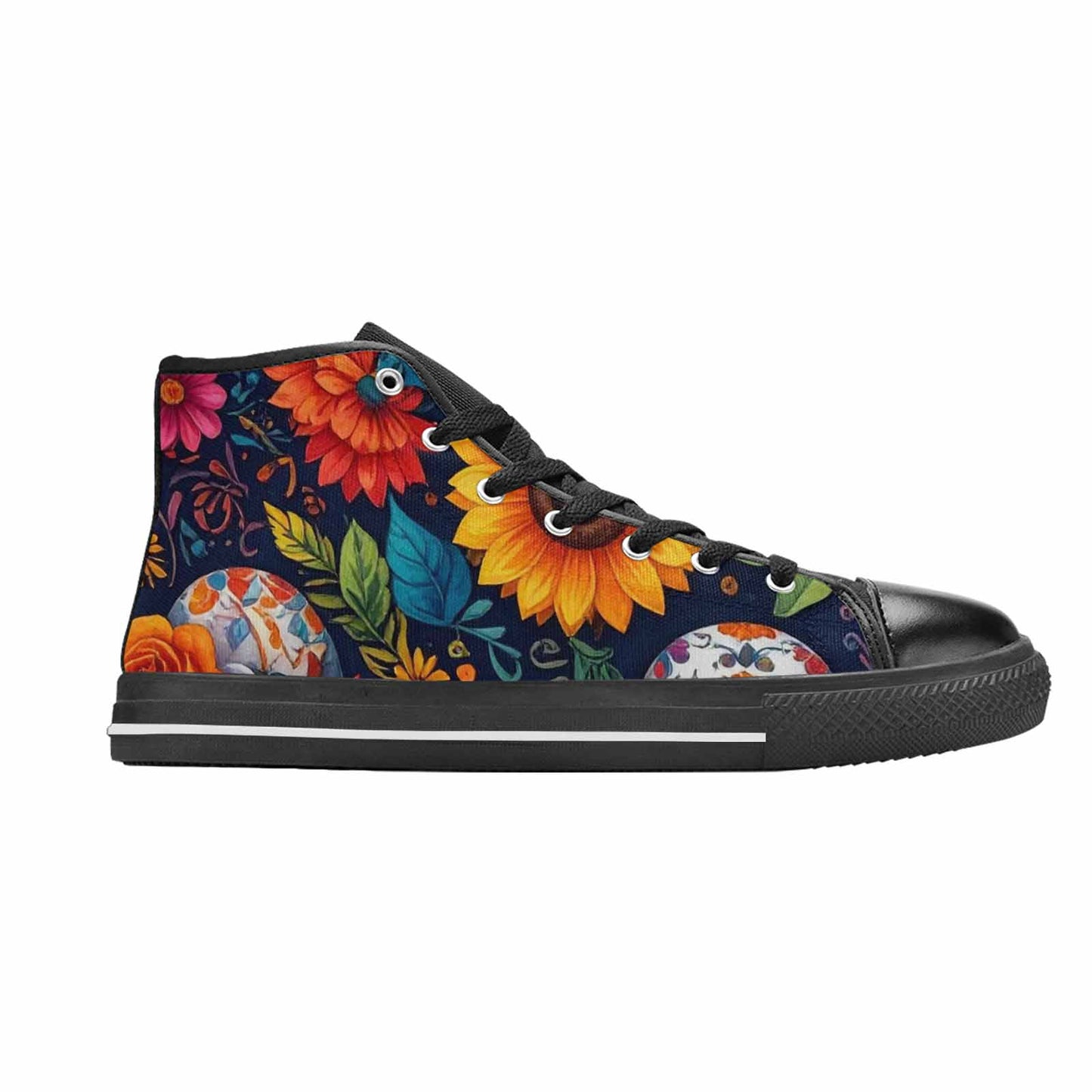 WOMEN'S Sunflower Skulls Print High Top Canvas Dark Academia Custom Sneakers