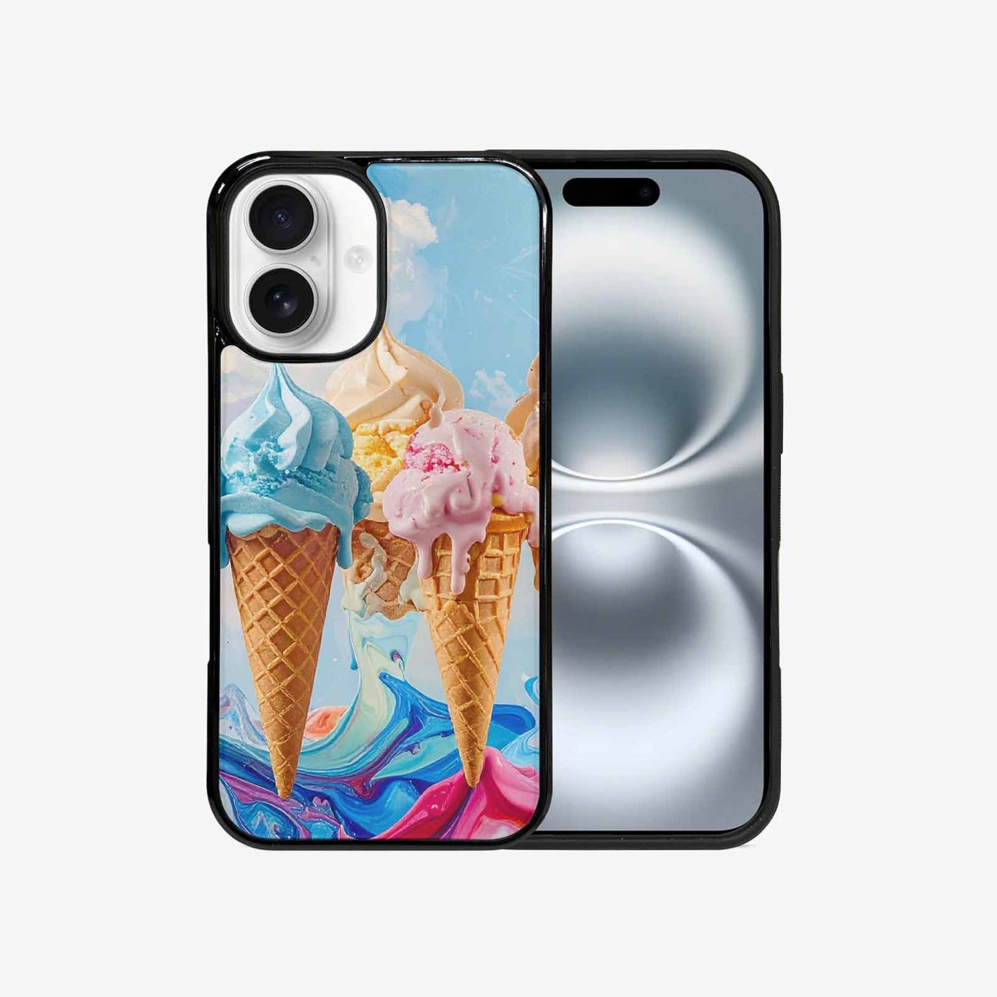 iPhone 16 Case — Collage Of Overlapping Waffle Cone Icecream, Custom Designed Case Cover