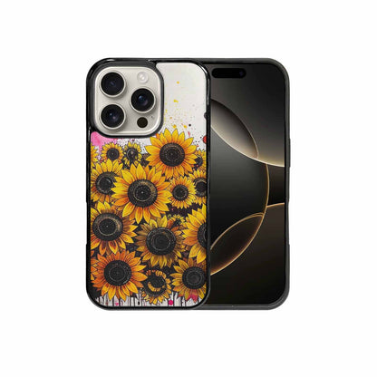iPhone 16 Pro Case — Sunflower Burst Black Pink Ink Sunflowers, Custom Print Case Cover