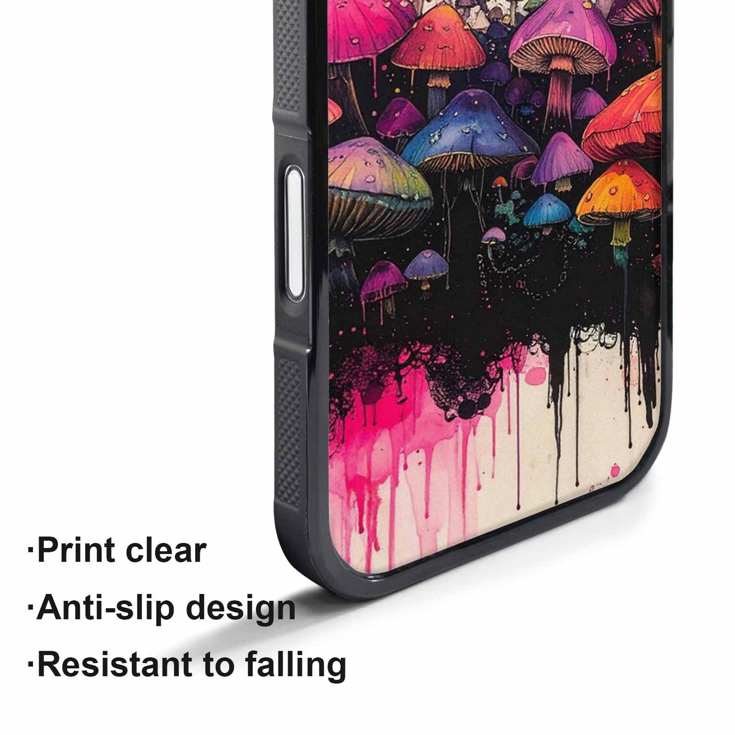 iPhone 17 Pro Case — Rainbow Drip Mushrooms Black Pink Original, Unique Phone Case Design