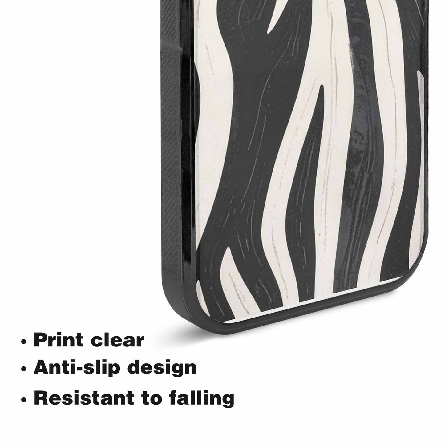 iPhone 15 Case — Modern Zebra Stripe Print Crisp Black, Custom Made Phone Cover