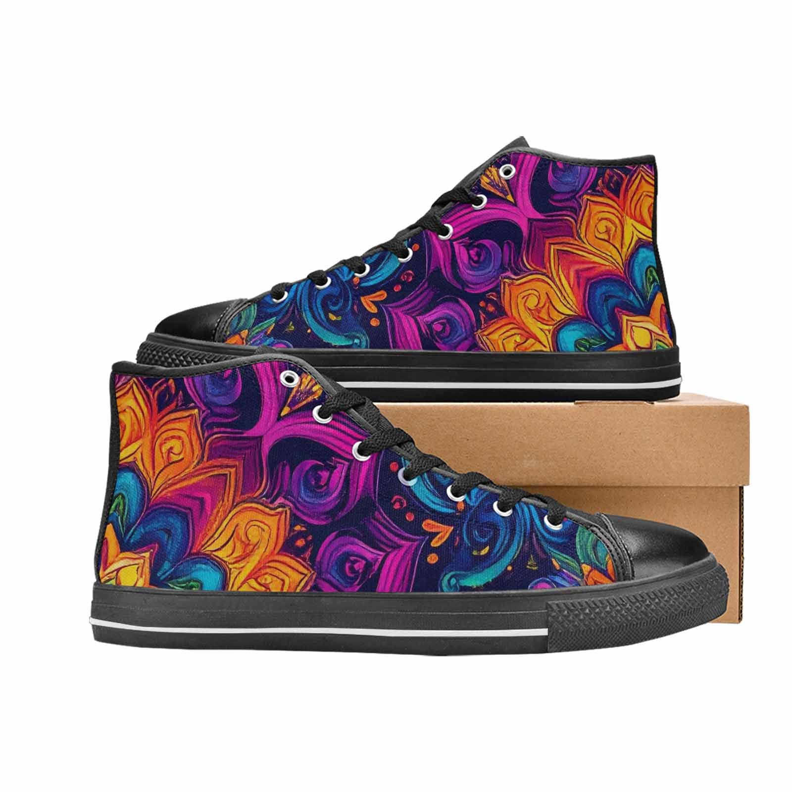 WOMEN'S Tie Dye Mandala High Top Canvas Wallpaper Art Sneakers