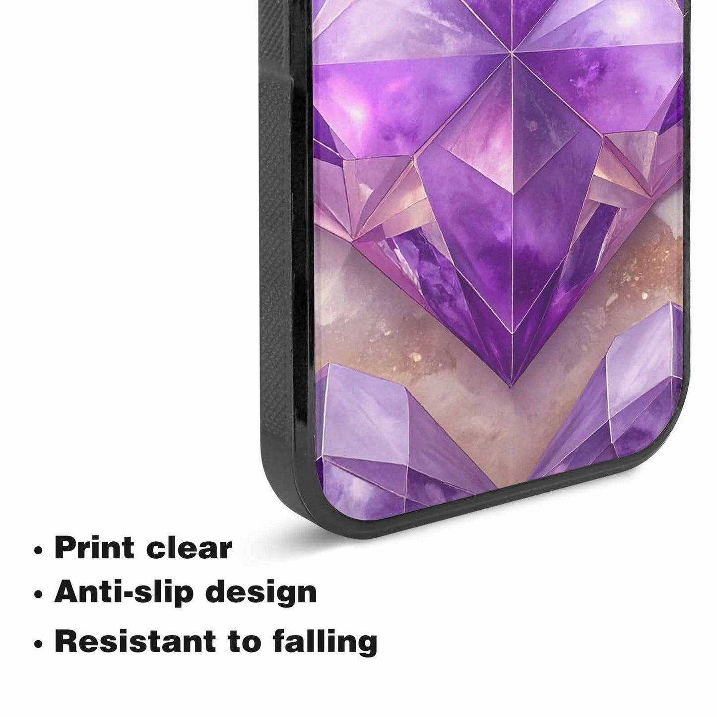 iPhone 15 Case — Amethyst Crystal Art Pattern, Custom Printed Phone Case