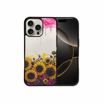 iPhone 16 Pro Max Case — Sunflower Burst Black Pink Ink Sunflowers, Personalized Phone Case