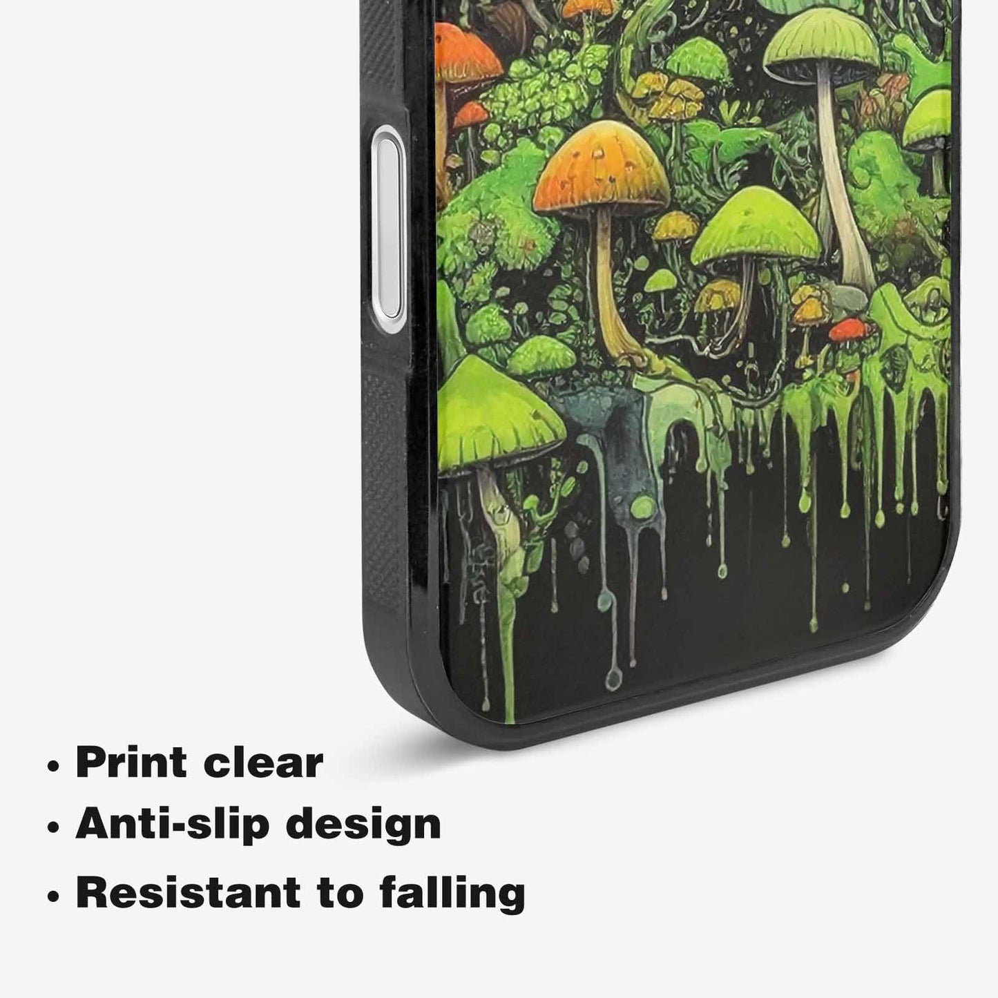 iPhone 16 Plus Case — Rainbow Drip Mushrooms Black Green Ink, Custom Print Case Cover