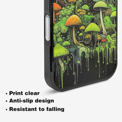 iPhone 16 Plus Case — Rainbow Drip Mushrooms Black Green Ink, Custom Print Case Cover