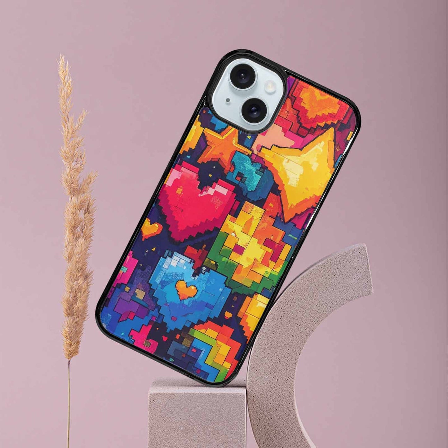 iPhone 15 Plus Case — Pixel Art 8 Bit Burst Pattern, Custom Designed Case Cover