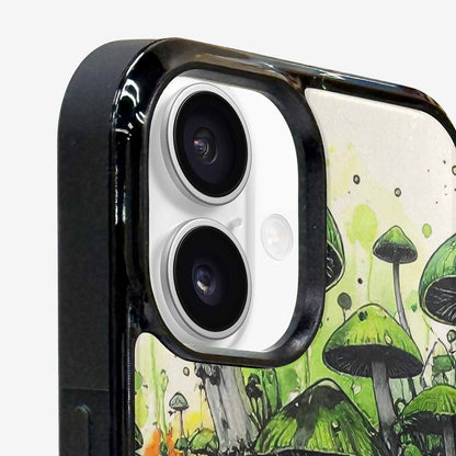 iPhone 16 Case — Rainbow Drip Mushrooms Black Green Ink, Custom Print Case Cover