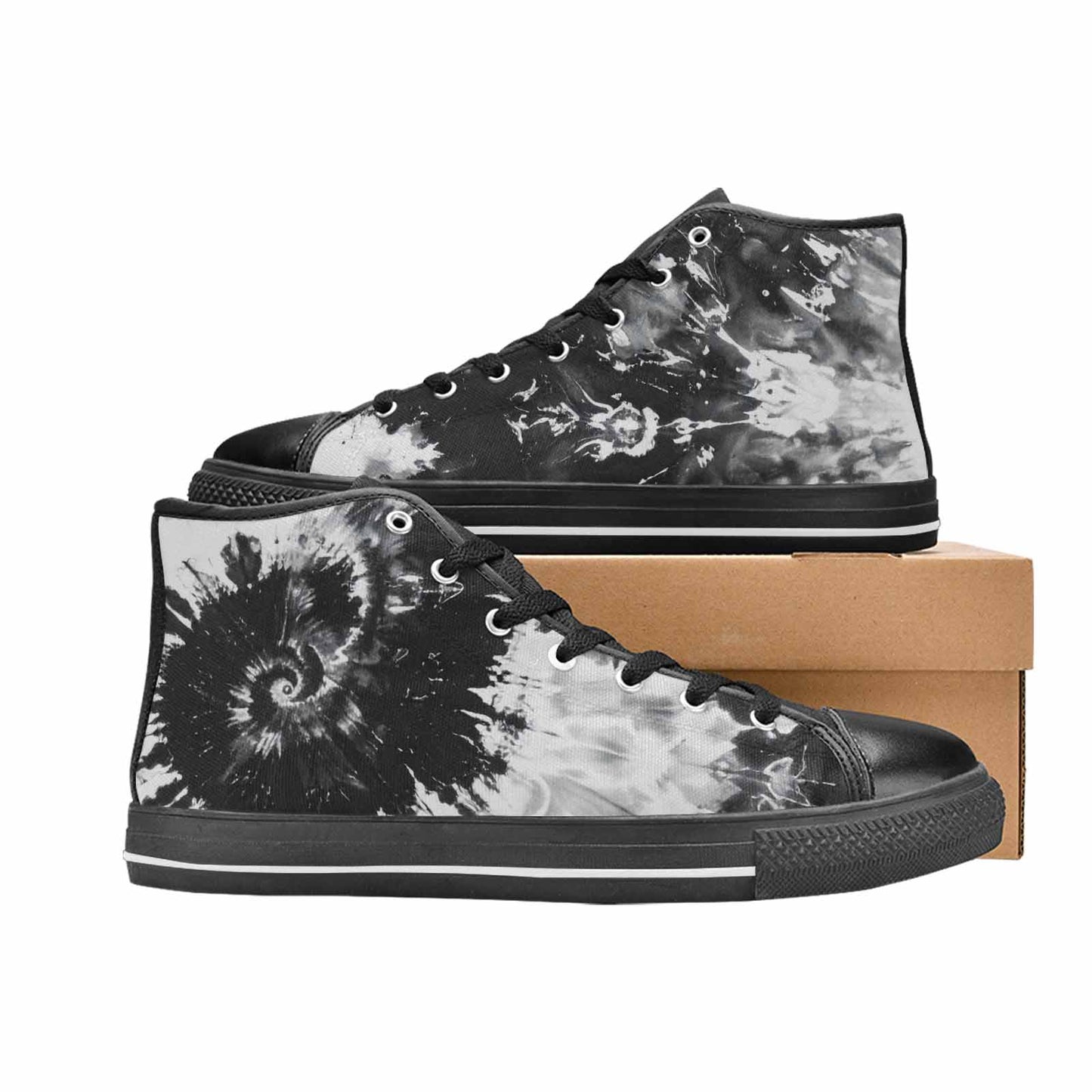 MEN'S Tie Dye Acid Wash Black White High Top Canvas Cottagecore Sneakers