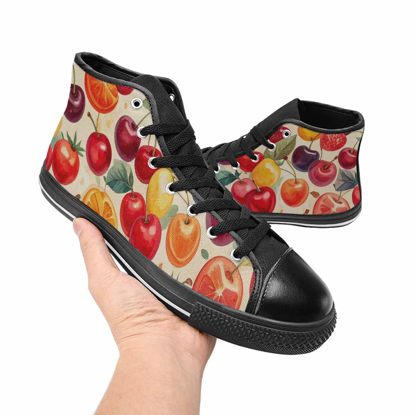 WOMEN'S Cherry Fruit Print High Top Canvas Wallpaper Art Shoes