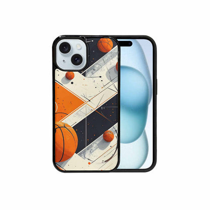 iPhone 15 Case — Basketball Pattern Court Lines And Balls, Custom Printed Phone Case