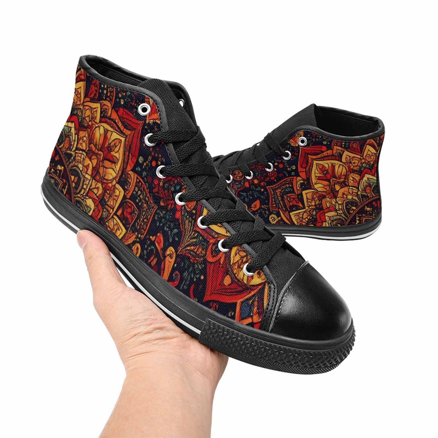 WOMEN'S Mandala Lions High Top Canvas Grunge Custom Shoes