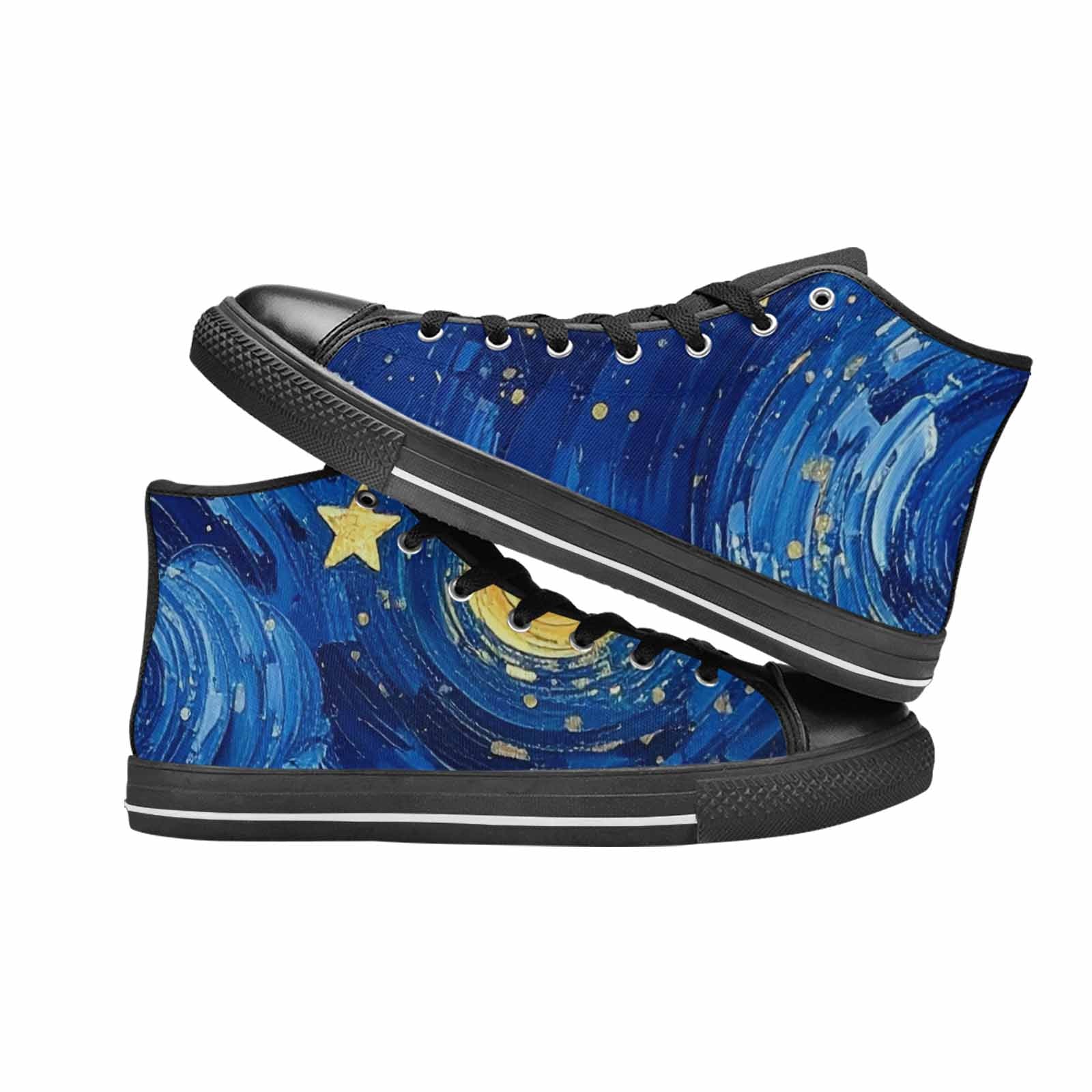 WOMEN'S Starry Night Galaxy High Top Canvas Vibrant Chaos Sneakers