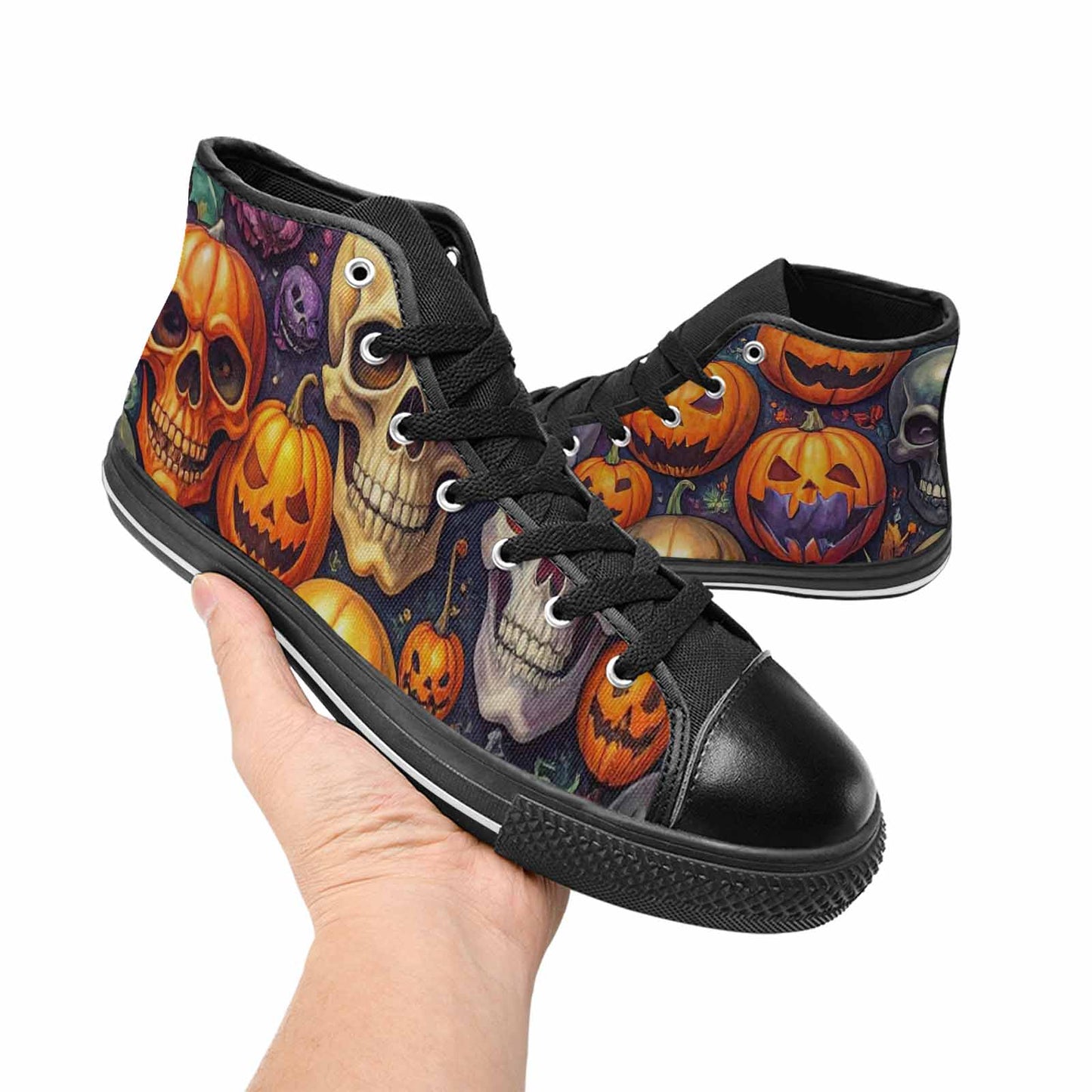 WOMEN'S Skulls - Halloween High Top Canvas Vibrant Chaos Sneakers