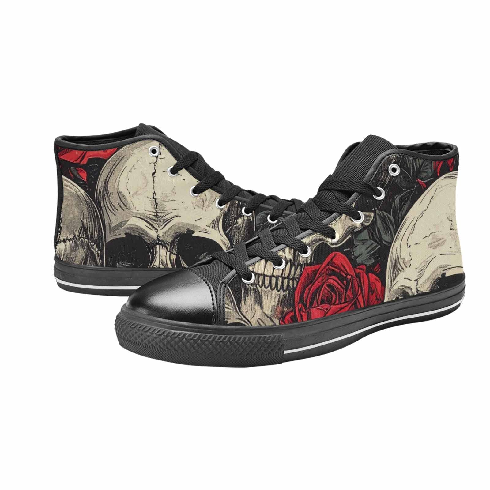 MEN'S Skulls Roses Bold Pen Ink High Top Canvas Grunge Custom Sneakers