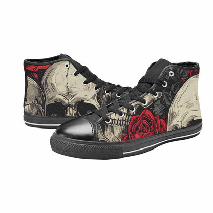 MEN'S Skulls Roses Bold Pen Ink High Top Canvas Grunge Custom Sneakers