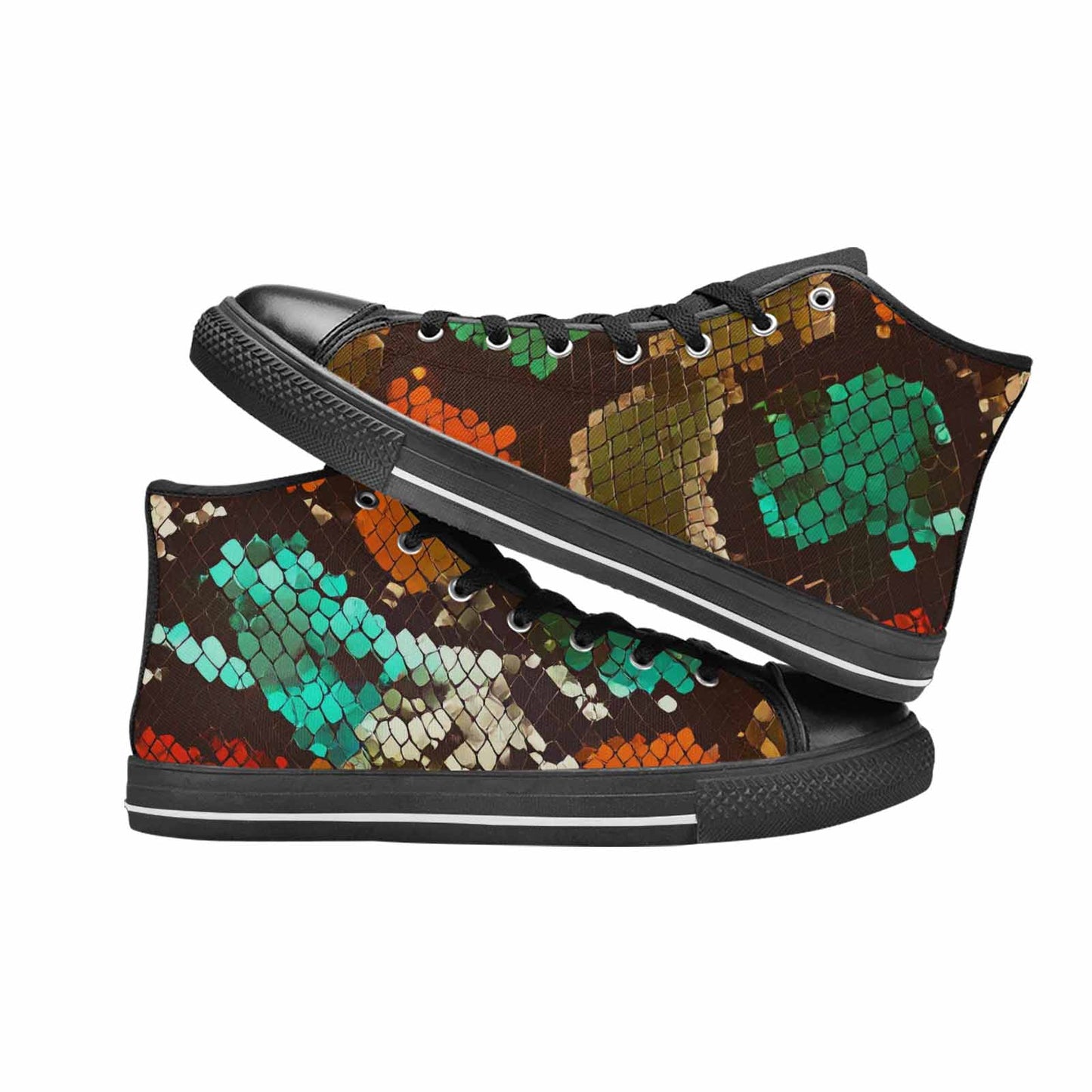 WOMEN'S Dark Snake Print High Top Canvas Vibrant Chaos Custom Sneakers