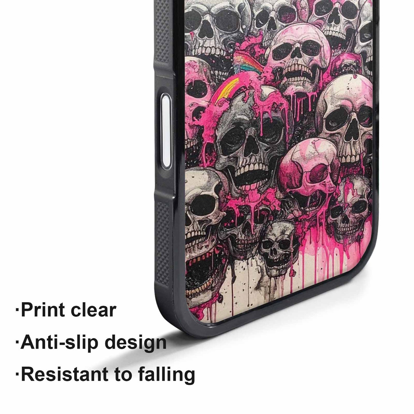 iPhone 17 Pro Max Case — Black &amp; Pink Ink Gothic Skulls, Custom Art Phone Cover