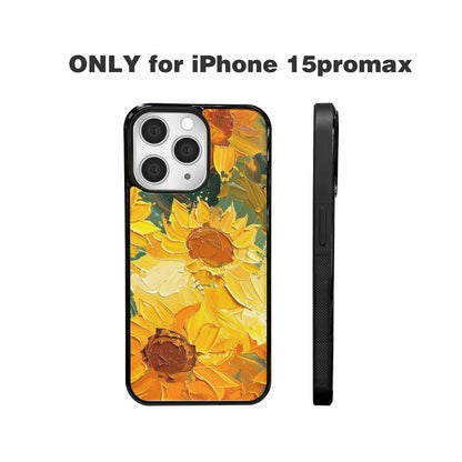 iPhone 15 Pro Max Case — Impressionist Sunflower Brushstroke Pattern Hundreds Of, Custom Print Case Cover