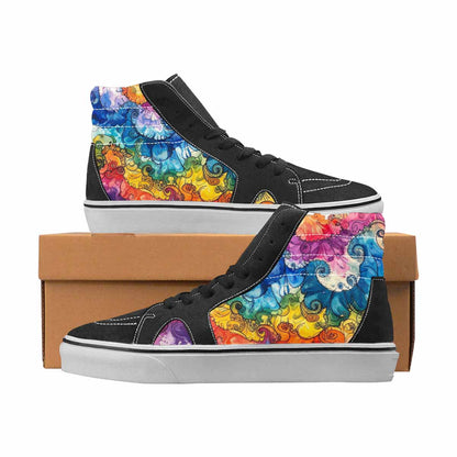 WOMEN'S Tie Dye Black & Blue Ink High Top Canvas One Of A Kind Dreamcore Custom Print Sneakers