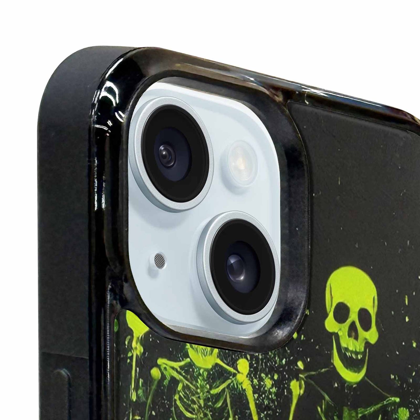 iPhone 15 Plus Case — Skeletons Neon Green Glow Skeletons Pattern, Personalized Phone Case
